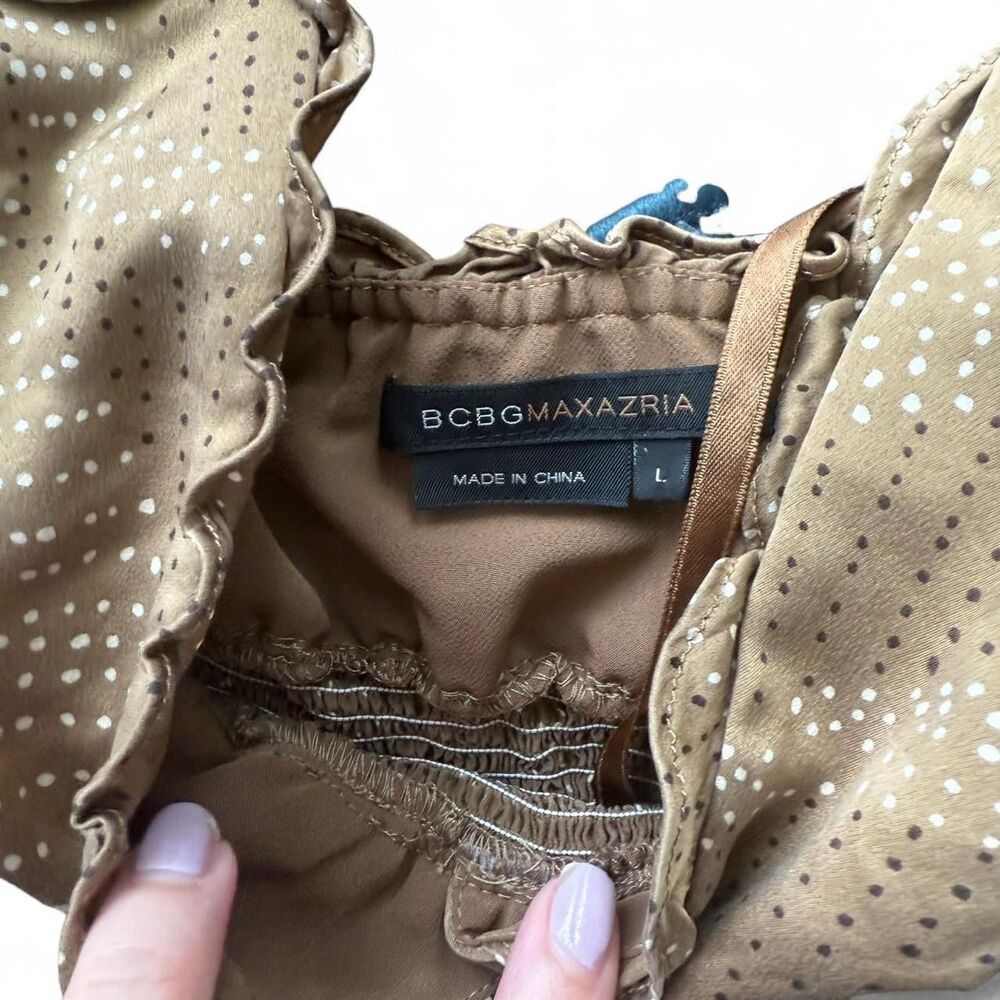 BCBGMAXAZRIA silk brown polka dot midi dress Size: L | Y2K Fairycore - Picture 5 of 6